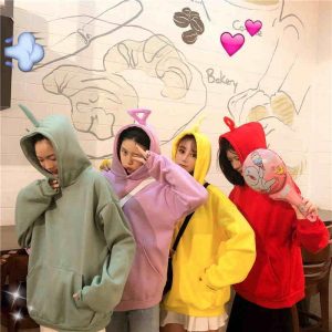 Candy Color Hoodie Sweatshirt Costume Loose Fit - Modakawa Modakawa